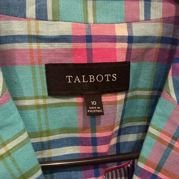 Talbots Womens Single Breasted Linen Blend Blazer Size 10 Plaid Preppy Classic - Picture 2 of 8